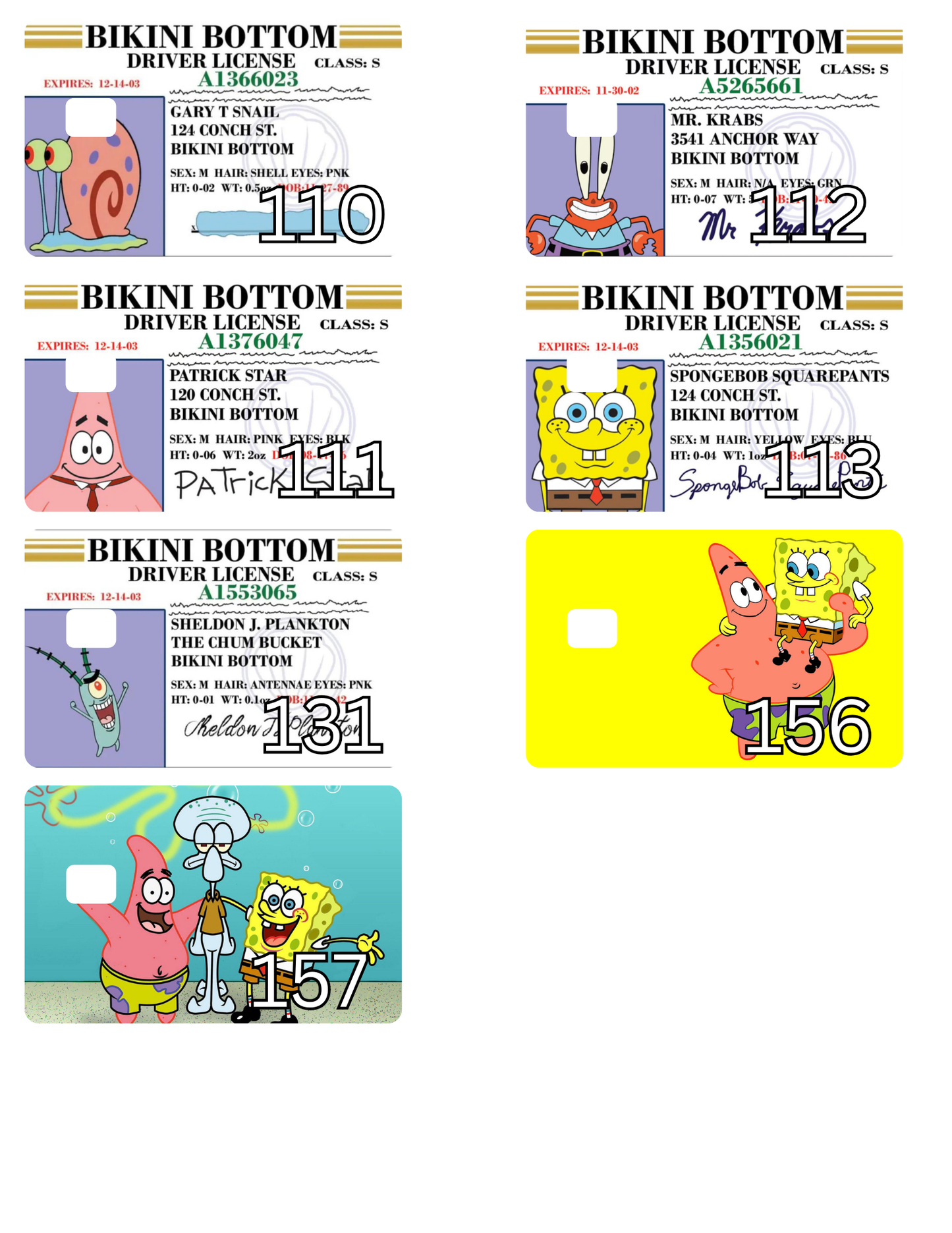 Credit Card Stickers (Type the #)
