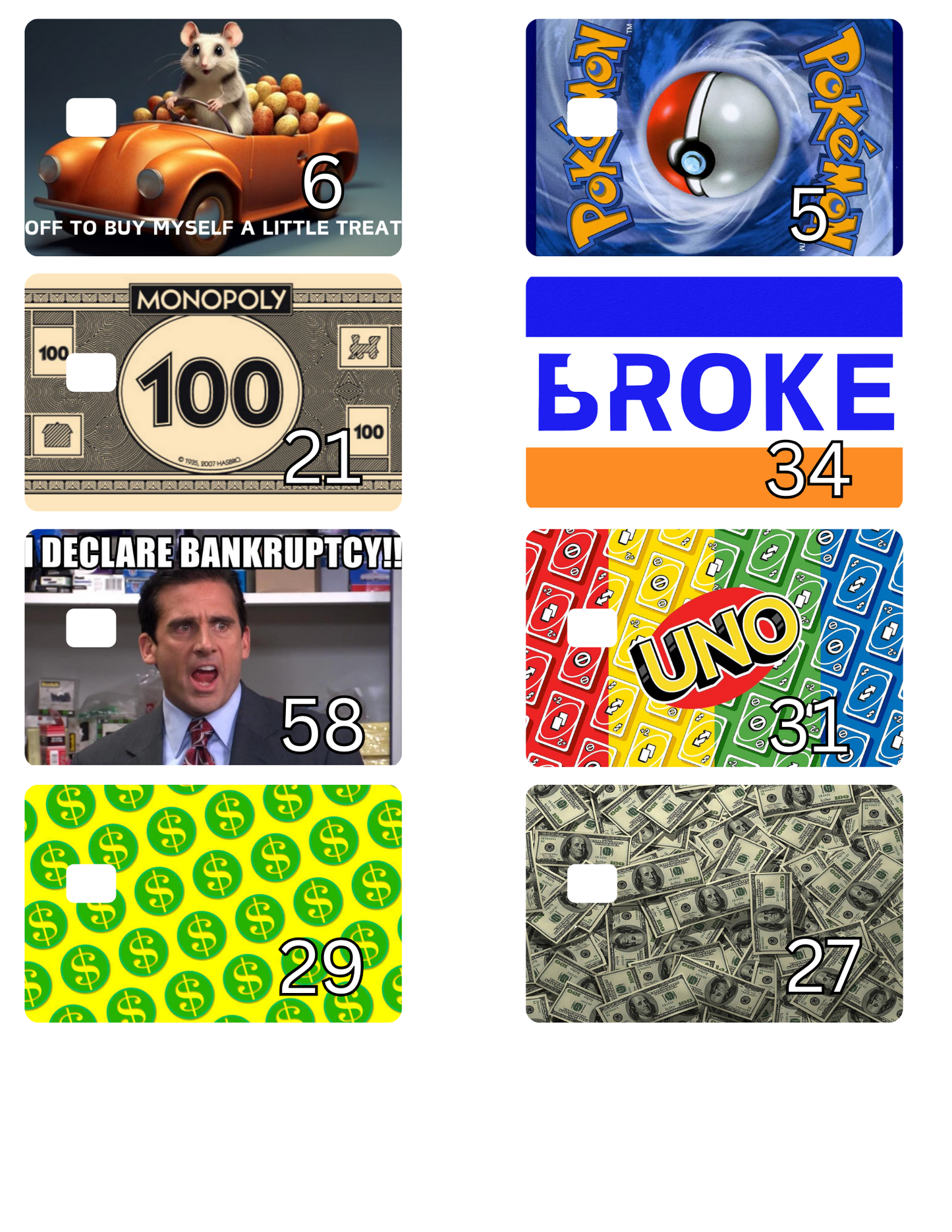 Credit Card Stickers (Type the #)