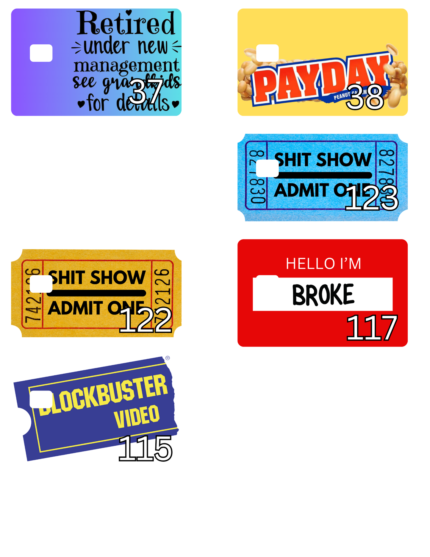 Credit Card Stickers (Type the #)
