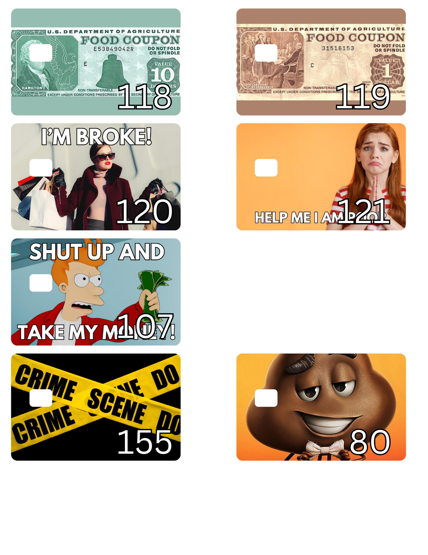 Credit Card Stickers (Type the #)