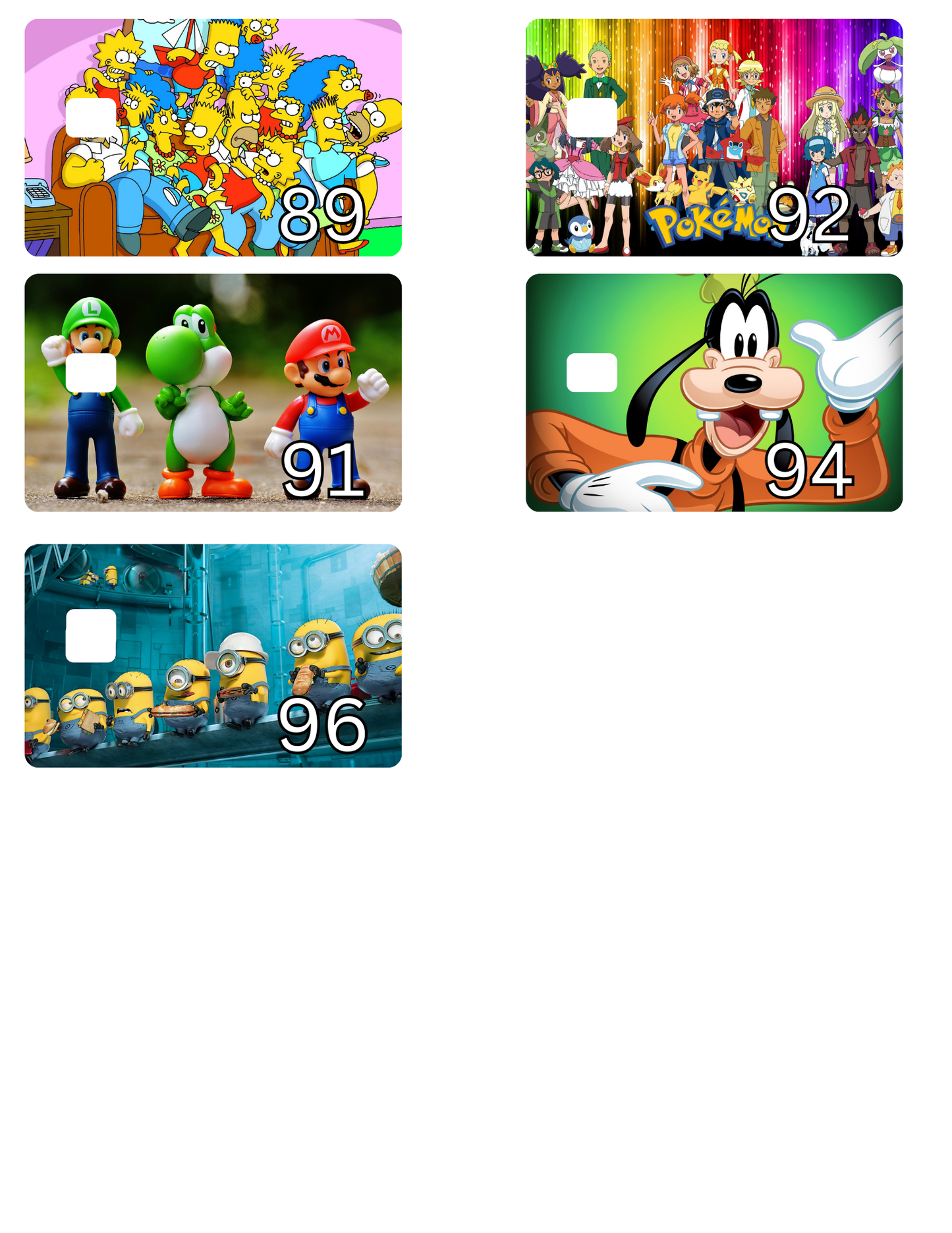 Credit Card Stickers (Type the #)