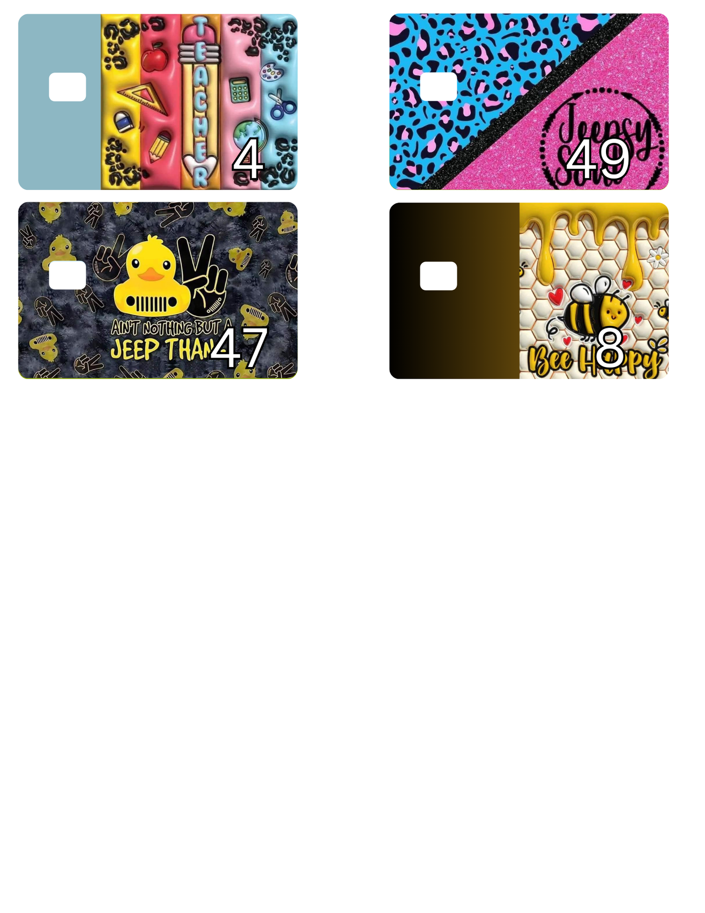 Credit Card Stickers (Type the #)
